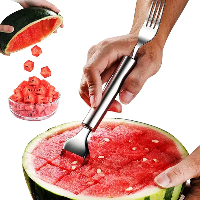 2-In-1 Watermelon Fork Slicer Watermelon Slicer Cutter Stainless Steel Fruit Fork Fruits Tools for Kitchen Family Party Camping vegetable slicer fruit slicer onion slicer vegetable cutter food slicer potato slicer apple slicer