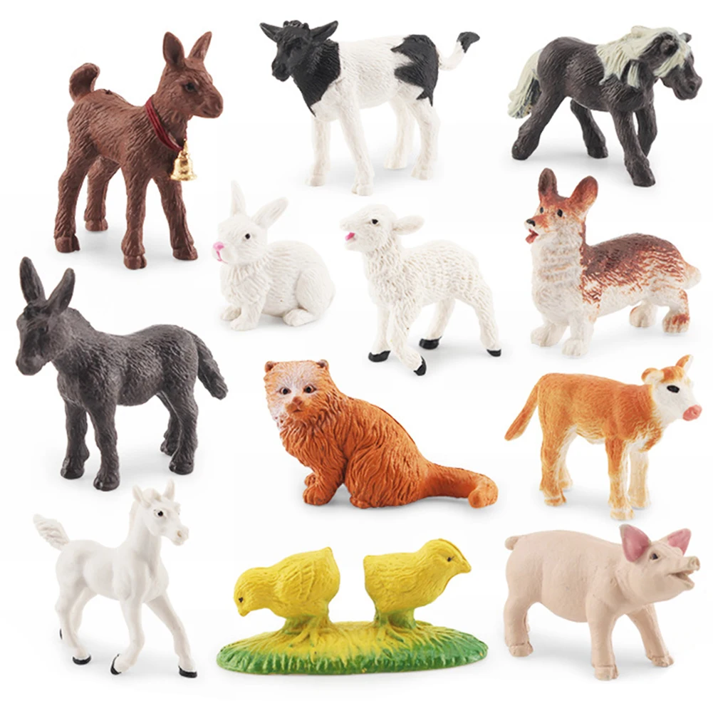 Mini Simulation Animal Movable Chicken Duck Goose Cow Statue Wildlife Educational Toys Set Garden Sandbox Home Decoration