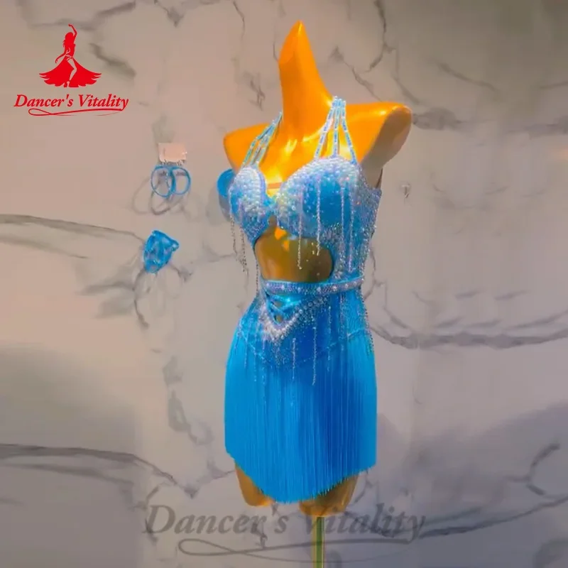 

Женский костюм для латиноамериканских танцев, индивидуальное женское платье с кисточками и стразами, костюмы для профессионального танго