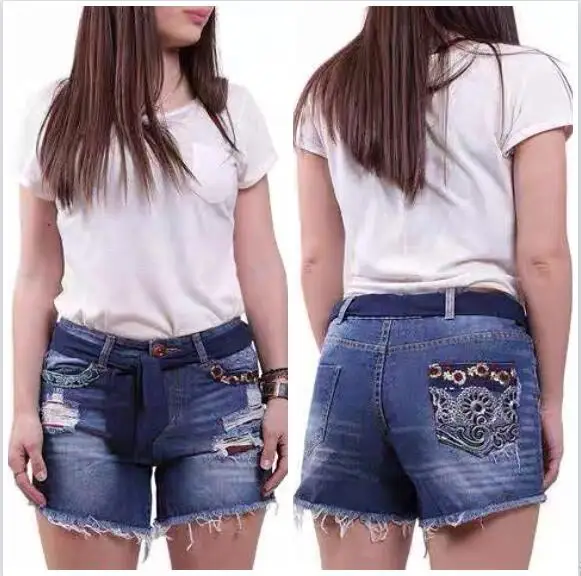 

Foreign Trade Original Order Spain desigual Summer New Women's Denim Shorts Embroidered Print Perforated Fashion Super Shorts