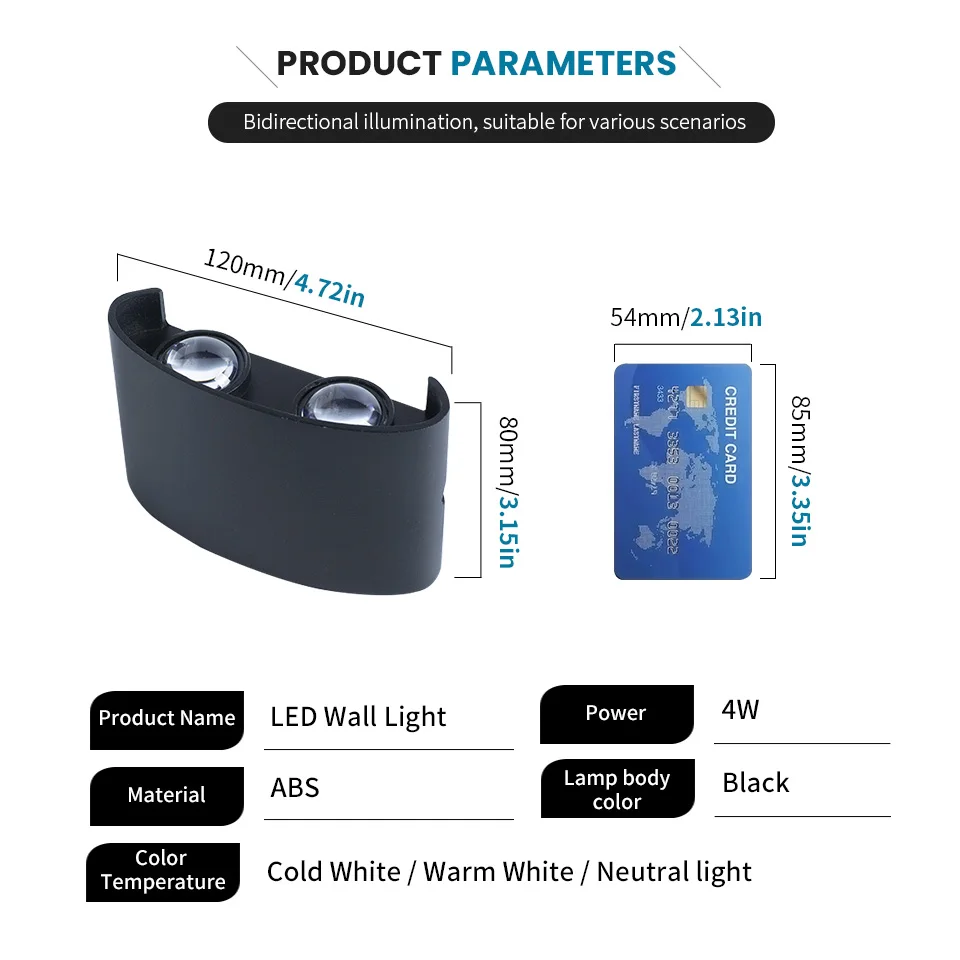 LED Wall Lamp Outdoor Waterproof IP66 Interior Wall Light 4W Garden Lights Bedroom Living Room Stairs Lighting