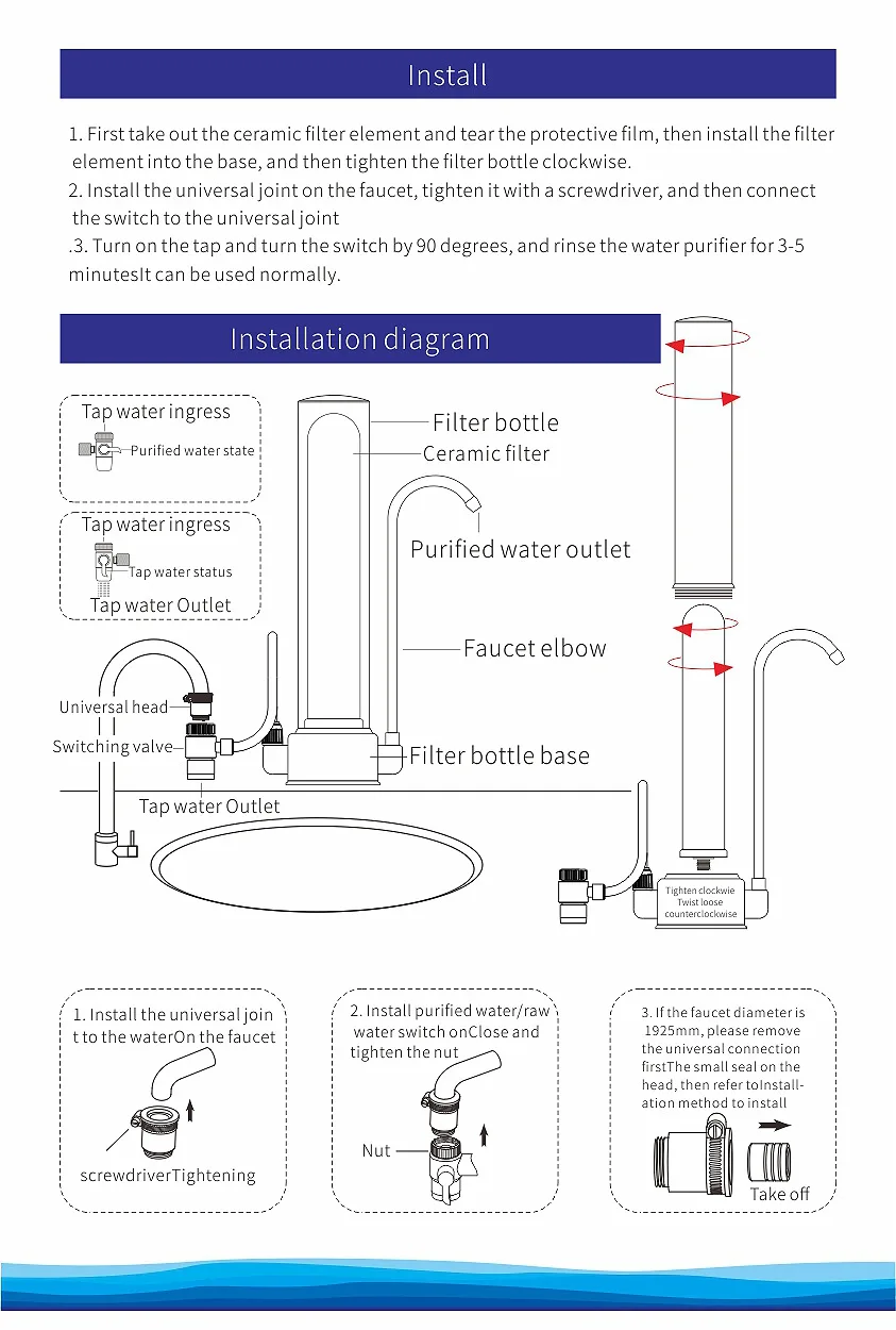 Description Picture 4 of itemWater Purifier System Transparent Whole House Water Filter System Ceramic Filter Tap Water Kitchen Remove 99.99% Contaminants