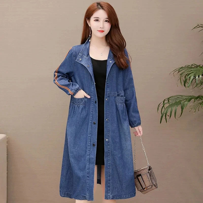 

Тренчкот женский джинсовый, ветровка средней длины из денима, свободная модная одежда в Корейском стиле для мам, джинсовая куртка для женщин, весна 2024