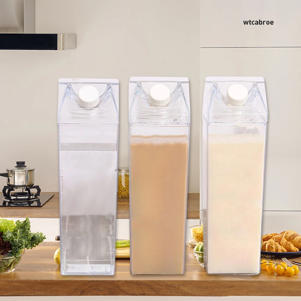 2 Pack Clear Milk Carton Bouteille d'eau Réutilisable Bouteille de lait  carrée pour le jus de boisson au lait (500ml)