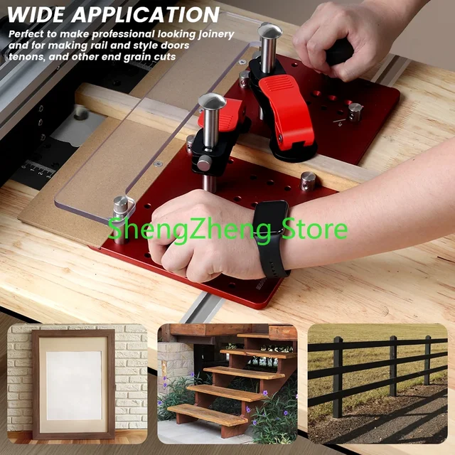 Aluminum Router Table Coping Sled For Cabinet Doors - Adjustable Clamp, Clear Acrylic Shield