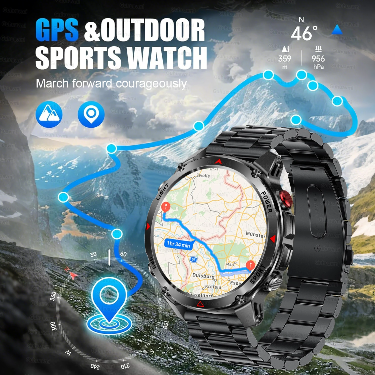 New GPS SmartWatch Military T-Rex Compass 10ATM Waterproof Tactics Sport Flashlight HD Call Smartwatch Men Swim RIDE Run Watches