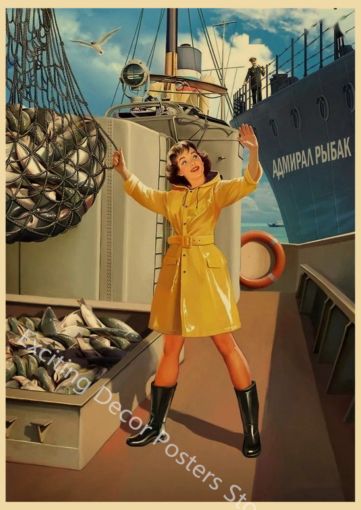 Vintage Soviet Era Pin-Up Girls Propaganda Poster Wall Art Decoration