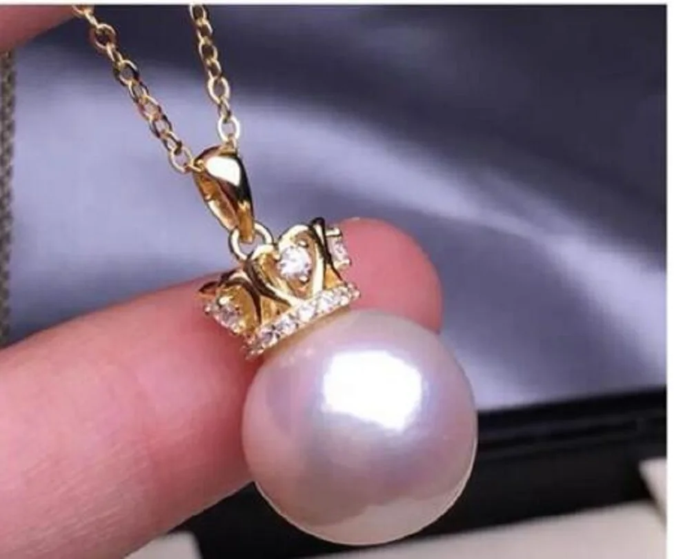 

AAAA+++ 10-11mm Real Natural South Sea white Round Pearl Pendant Necklace