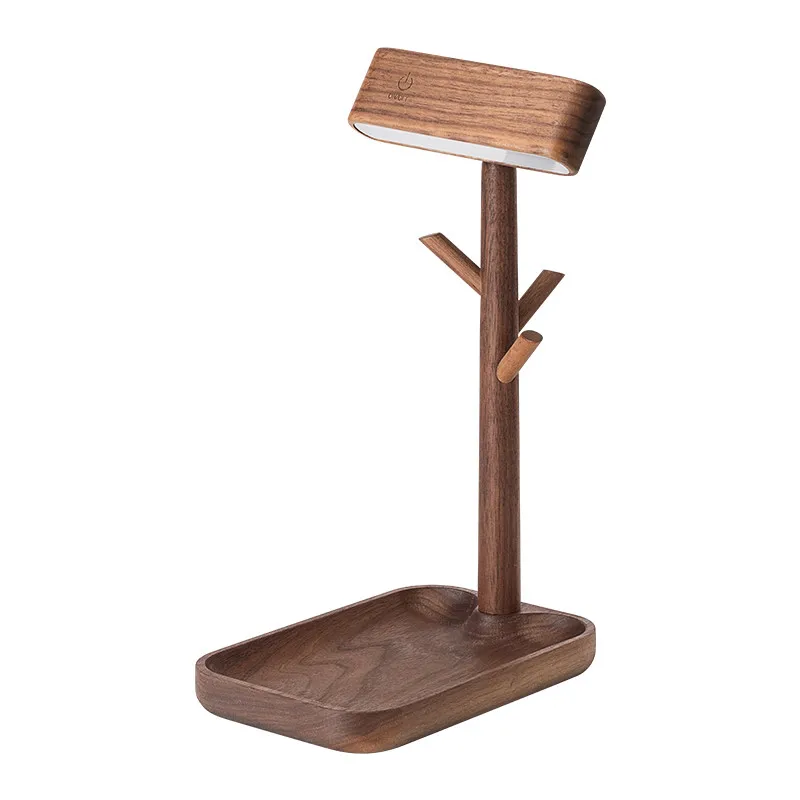 Solid Wood Rotating USB Charging Makeup Dimmable Small Recharge Magnetic Wall Lamps Storage Tray with LED Light for Bedroom