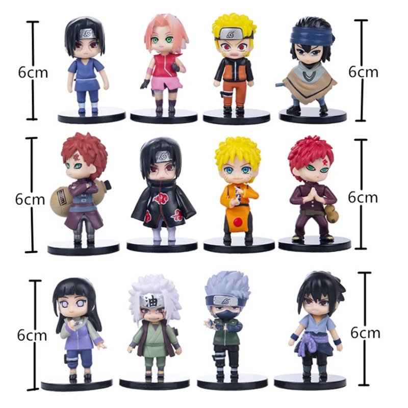 super hero toys 12Pcs/Set 6CM Naruto Figures Anime Model Hinata Sasuke Kakashi Gaara Jiraiya Sakura Q Version PVC Cute Doll Kids Birthday Gifts mcfarlanetoys