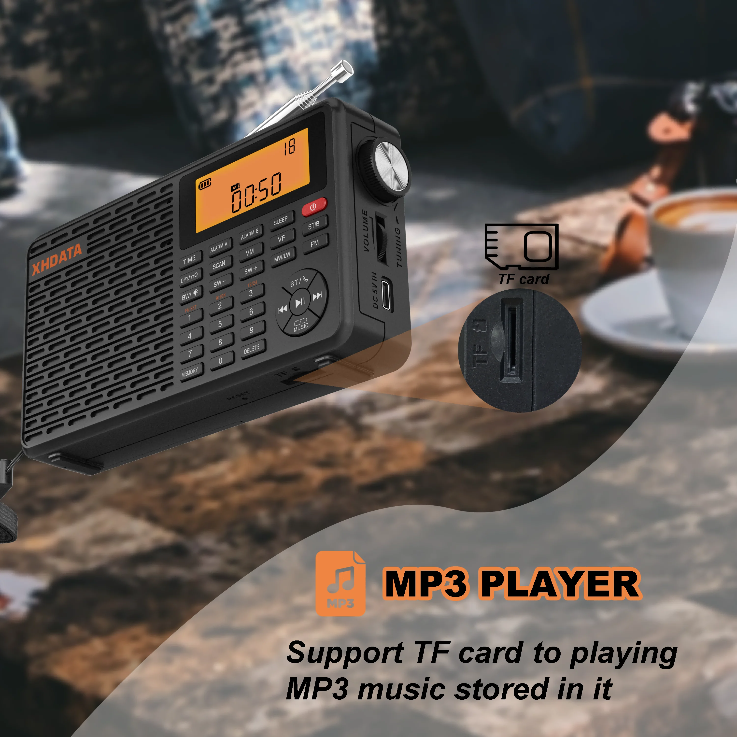 XHDATA D109 FM/AM/SW/LW 휴대용 라디오 D109WB NOAA 기상 라디오 블루투스/TF 카드 MP3 플레이어 야외용 다기능 수신기