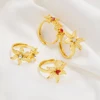 Anniyo African Flowers Rings With Red and Clear Rhinestone for Women Girls Gold Plated Mayotte Jewelry #345306 4