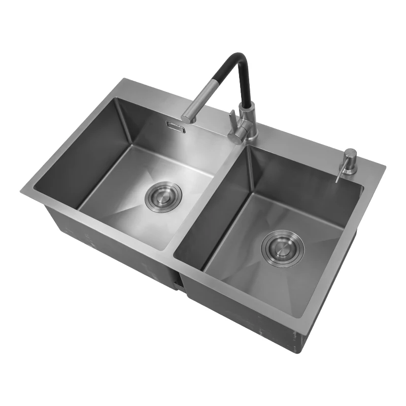 Hand Made Easy Clean Wash Basin Stainless Steel Double Bowl Sinks Kitchen and Bathroom 820*480*220mm