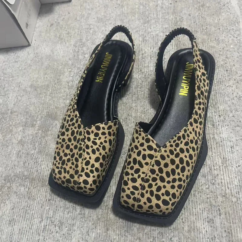 New Ladies Sandals Square Toe Elegant  Fashion Ladies Elastic Band Flat Heel Women Shallow Party Shoes Square Heel Sandal