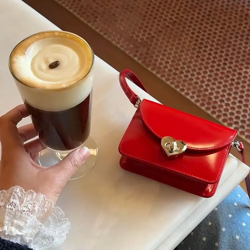 Korean Designer Heart Lock Pu Leather Small Bag Crossbody Bags Women Commute Shoulder Bag