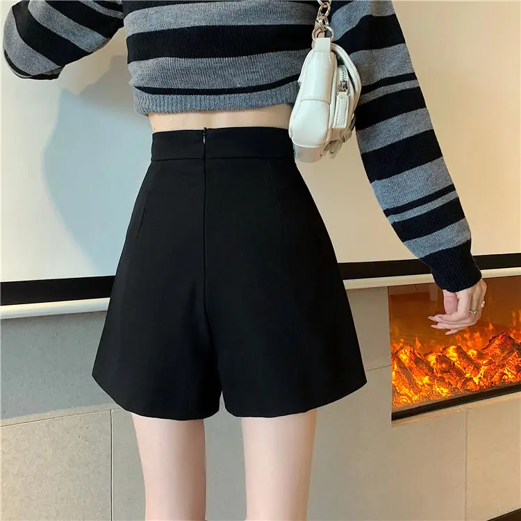 plus size clothing Women 2022 Autumn Winter New High Waist Wide Leg Shorts Female Solid Color Suit Shorts Skirts Ladies Casual A-line Shorts X87 outfits for women