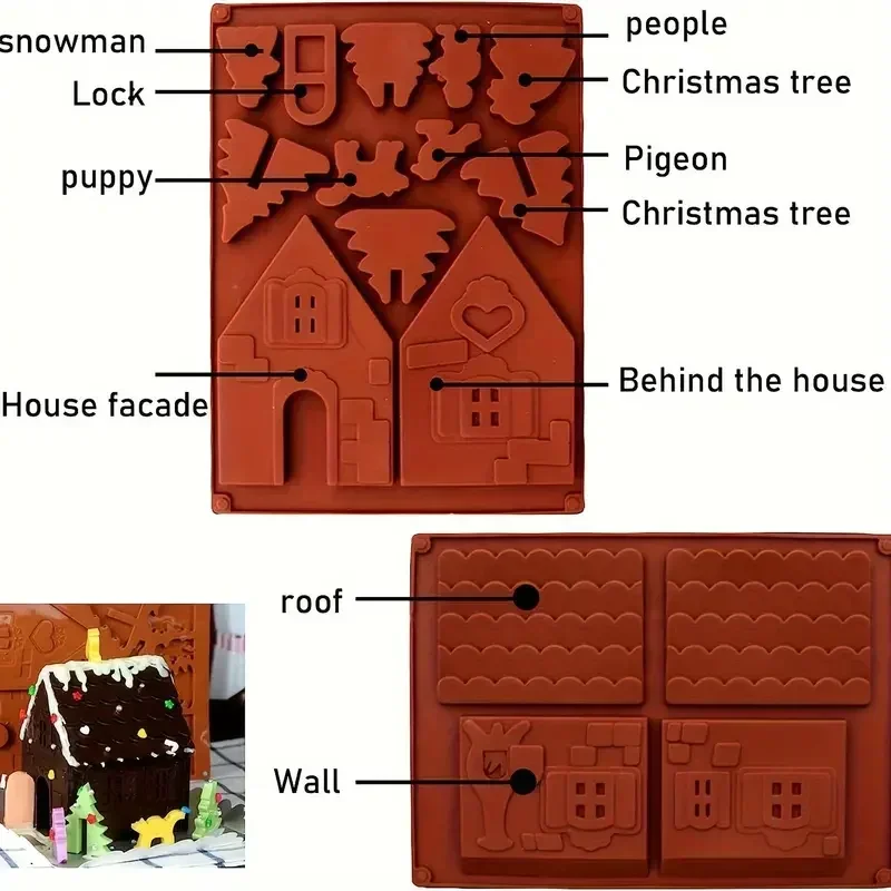 3D Chocolate Silicone Christmas House Log Mold Desserts Fondant Tools Cake Cookie Decoration Bakeware Pastry Tools Accessories