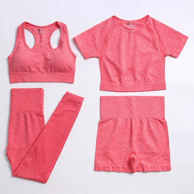 Seamless workout Shorts with Crop Top Set Red