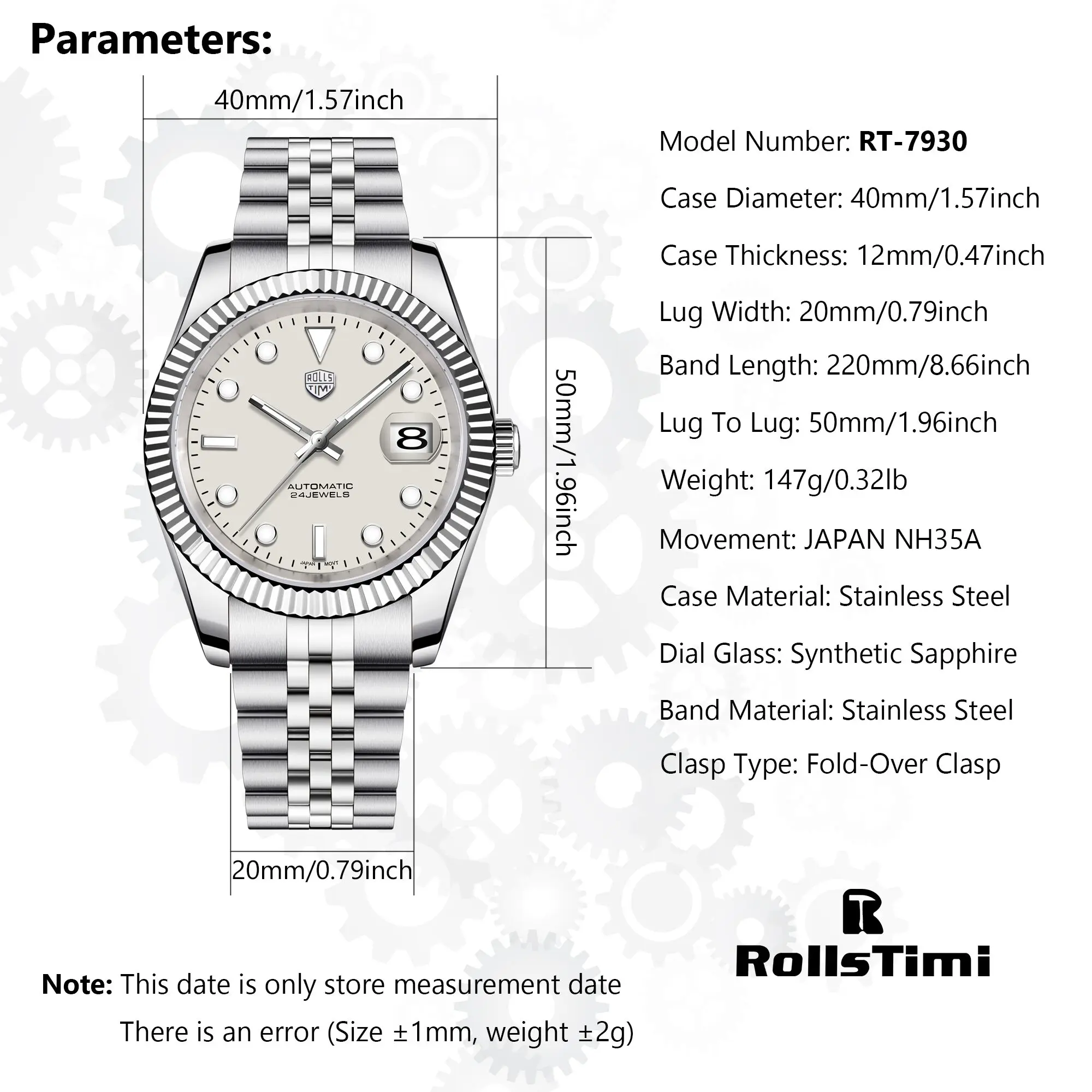 Rollstimi New DD40 NH35A Men's Watches Luxury Automatic Mechanical Watch For Men AR Sapphire Glass Date Wrist watch Men