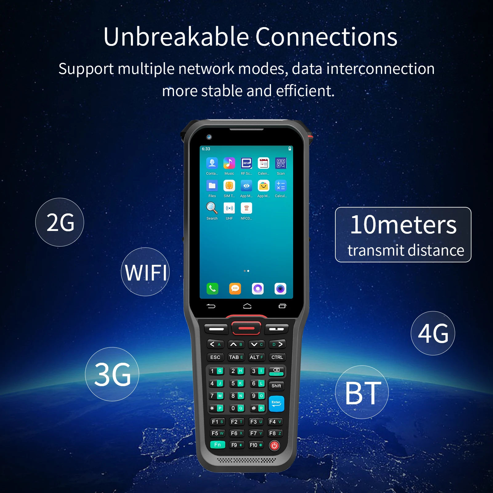 Android 10.0 1D/2D/QR Barcode Scanner Wireless Wi-Fi 4G Handheld Mobile Terminal PD UHF Read-write Function 4.0 Inch Touchscreen