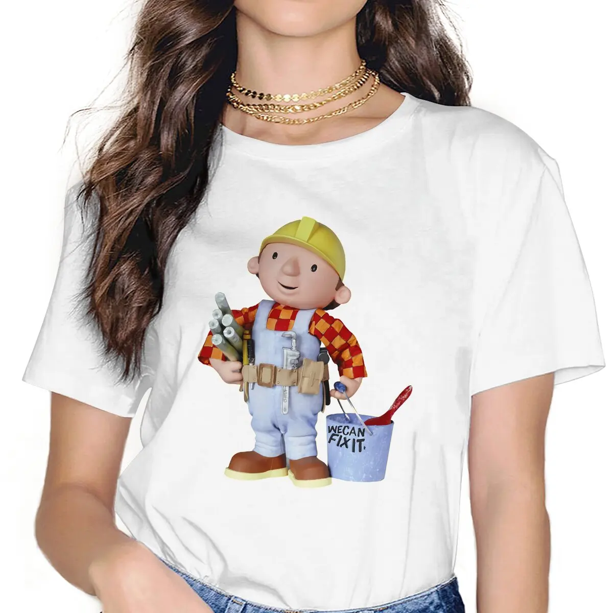 Bob The Builder Fix It Tshirt Girl Top Grunge Summer Poliestere Streetwear Femmes Harajuku T Shirt