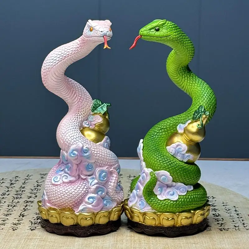 Creative Resin Snake Sculpture Shaped Ornament, Buddha Hall Decorations, Home Living Room, Bedroom, Wealth Attracting, 25CM, 1Pc