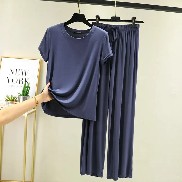 Summer 2024 New Modal Pajama Sets Women Lounge Cute Sleepwear Short Sleeve Casual Nightwear Large Size M-XXL Female Pijamas