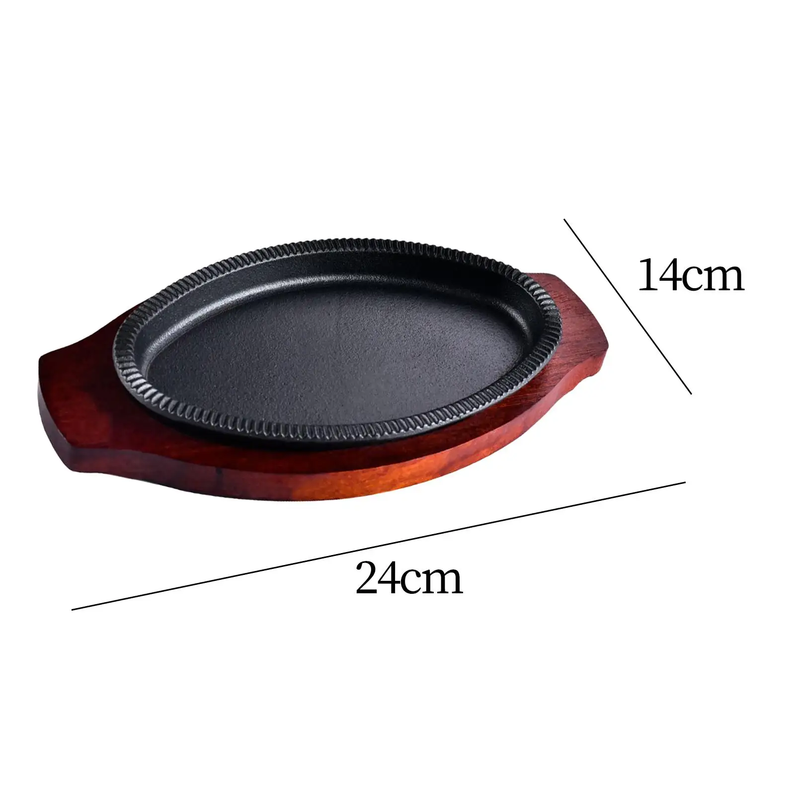 Cast Iron Steak Plate Nonstick with Wooden Base Fajita Pan Sizzle Griddle Steak Pan for Stovetops Home Restaurant Cooking