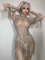 Women Sexy High Stretch Performance Dance Costume Nightclub Birthday Evening Party Wear Sparkly Rhinestone Bodysuit Stage Outfit - Image 2