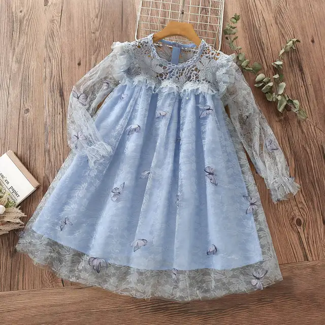 Spring Girls Princess Dress Long Sleeve Children Clothing Floral Sweet Family Party Wear Tulle Baby Girls Dress Vestidos 3-14Y ddh