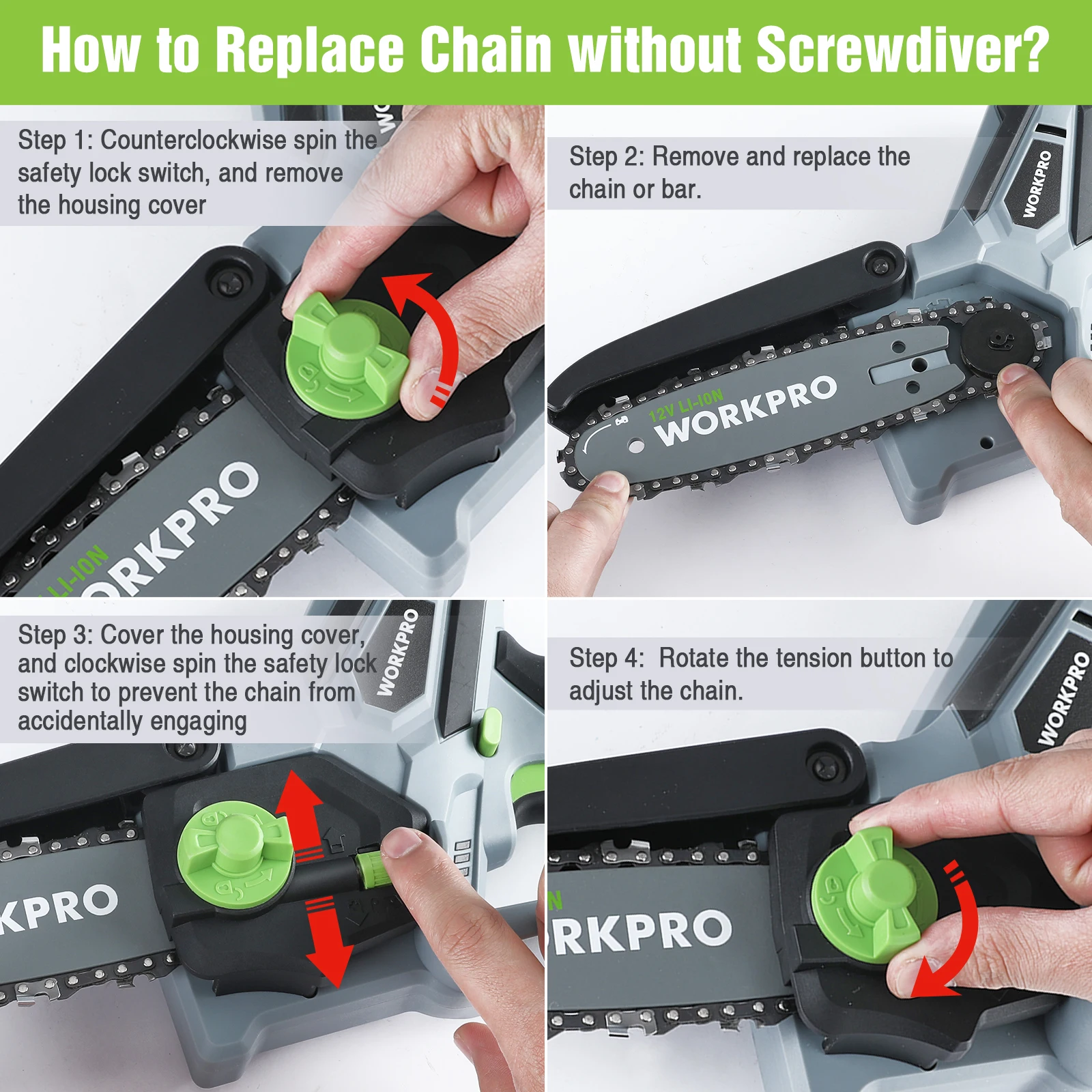 12V Mini Chainsaw Portable Electric Pruning Saw Rechargeable Small Wood Spliting Chainsaw Woodworking Tool for Garden