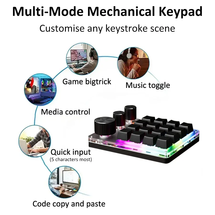 무선 블루투스 프로그래밍 매크로 사용자 정의 16Key 3Knob 키보드 3 모드 RGB 복사 붙여 넣기 게임 키패드 기계식 핫스왑 매크로 패드