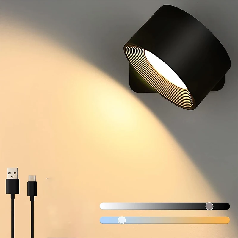 Led Wall Lamp Touch Control Remote 360 Rotatable USB Recharge Wireless Portable Night Light For Bedroom Reading Lamp