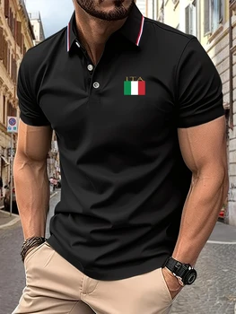 2025 Polo da uomo ricamata con bandiera italiana estiva manica corta traspirante leggera casual strisce con risvolto morbido al tatto