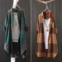 New Women's Casual Fashion blouse temperament popular Shirt Plaid Lapel Loose Button Cardigan Top Suitable For Spring And Autumn