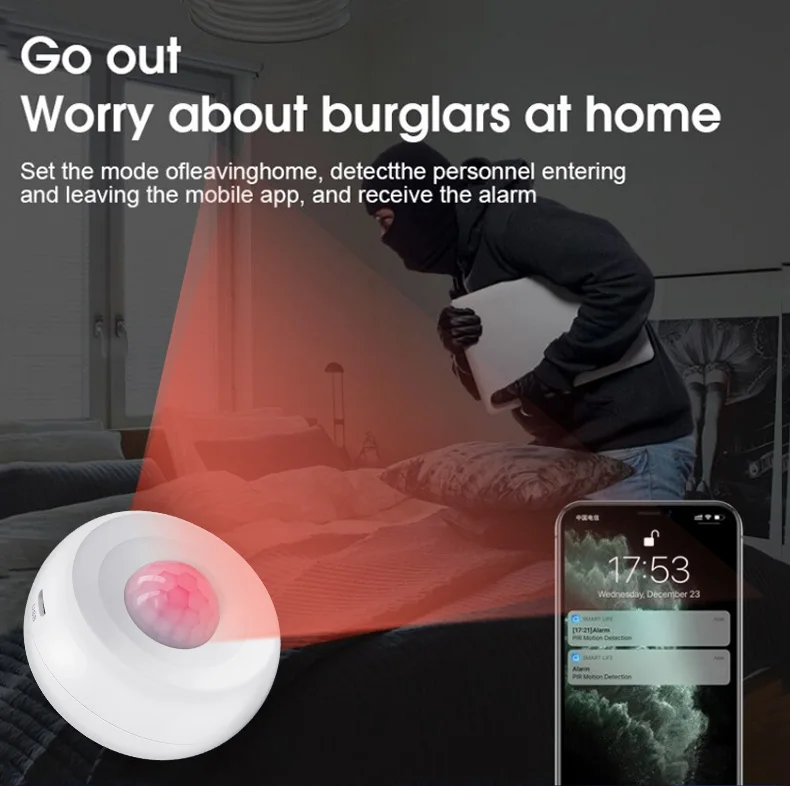 Tuya WiFi Smart PIR Motion Detection Sensor Security Burglar Alarm Sensor Smart