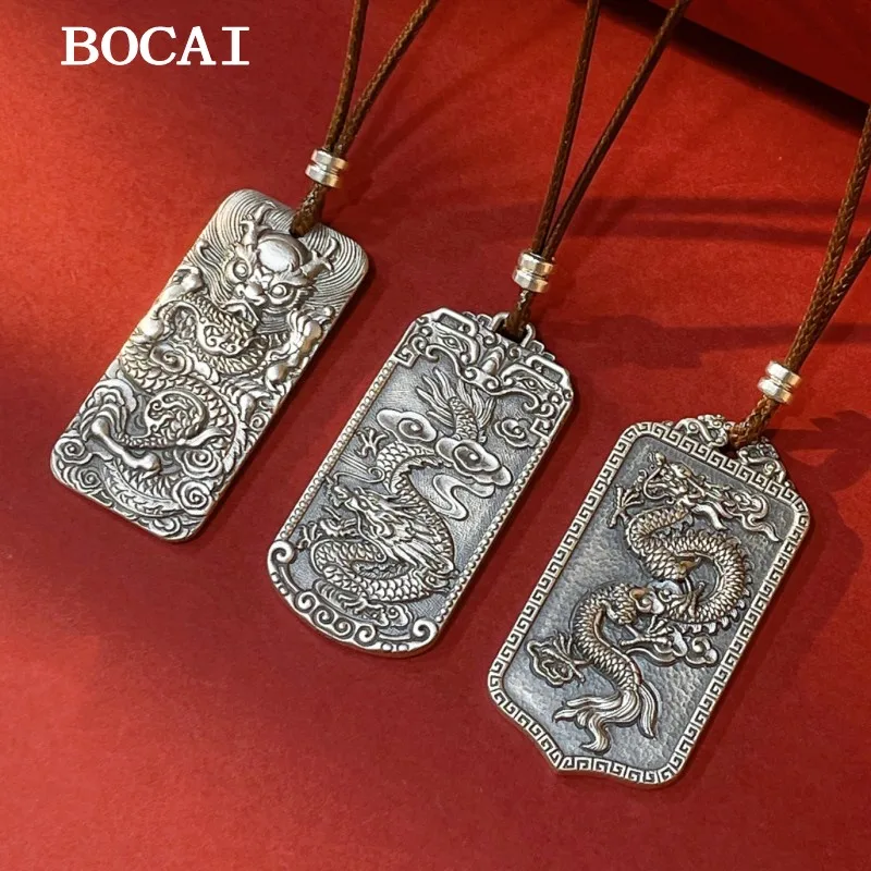 

BOCAI NEW S999 Sterling Silver Personalized Domineering Flying Dragon Auspicious Cloud Pendant Men's Gift