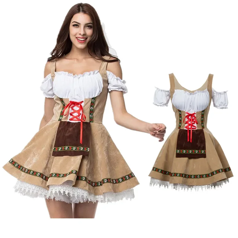 

High Quality Adult Oktoberfest Bavarian Beer Girl Costume Wench German Dirndl Dress With Apron