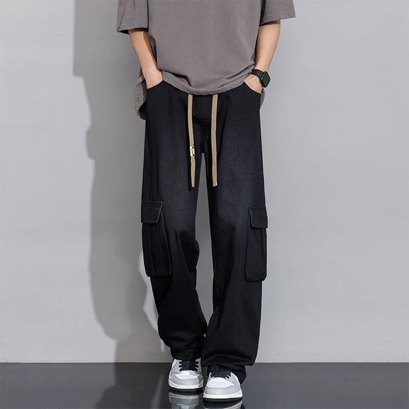 Spring New Wide Leg Washing Jean Cargo Pants Men Street Trousers Neutral Solid Color Loose Casual Thin summer pants Big Size 8xl 6