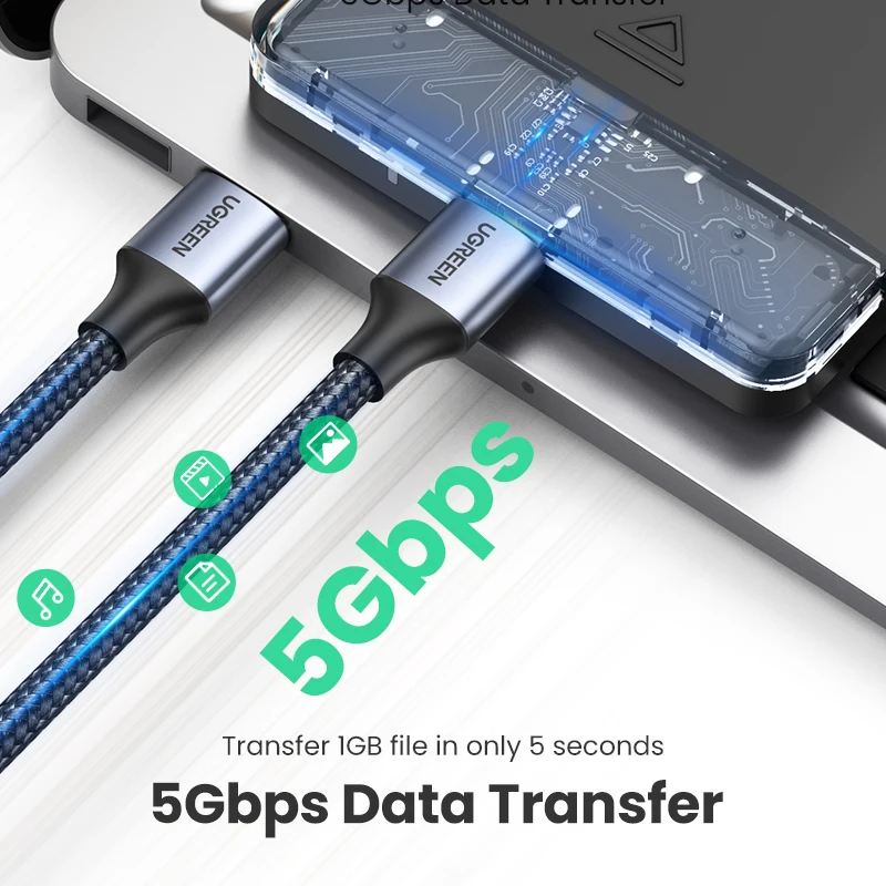 UGREEN Dual USB 3.0 Braided Data Cable – High-Speed Extension (0.5m, 1m, 2m)