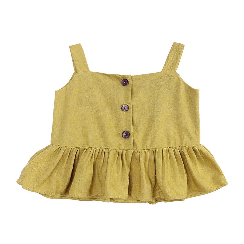 2022 Kid Summer New Solid Set Girl Simple Sleeveless Sling Tees And Toddler Fashion Ruffled Shorts 2pc suit infant clothes baby dress set for girl