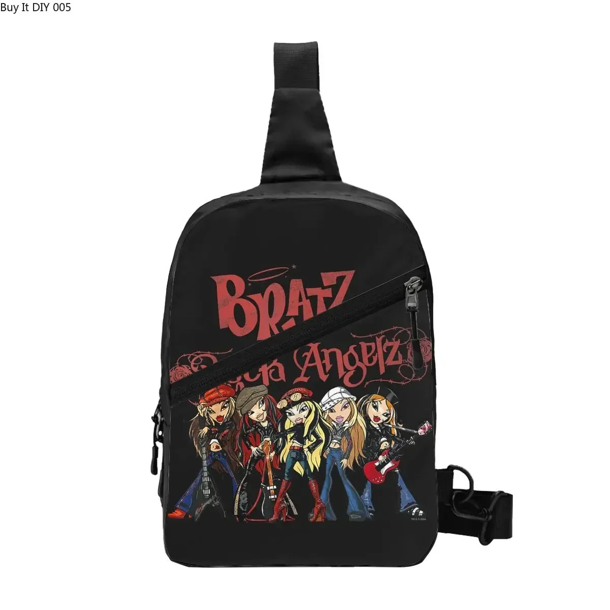 

Bratz Rock Angelz Group Shot Crossbody Sling Backpack Men Custom Animated Tv Chest Shoulder Bag for Traveling Daypack