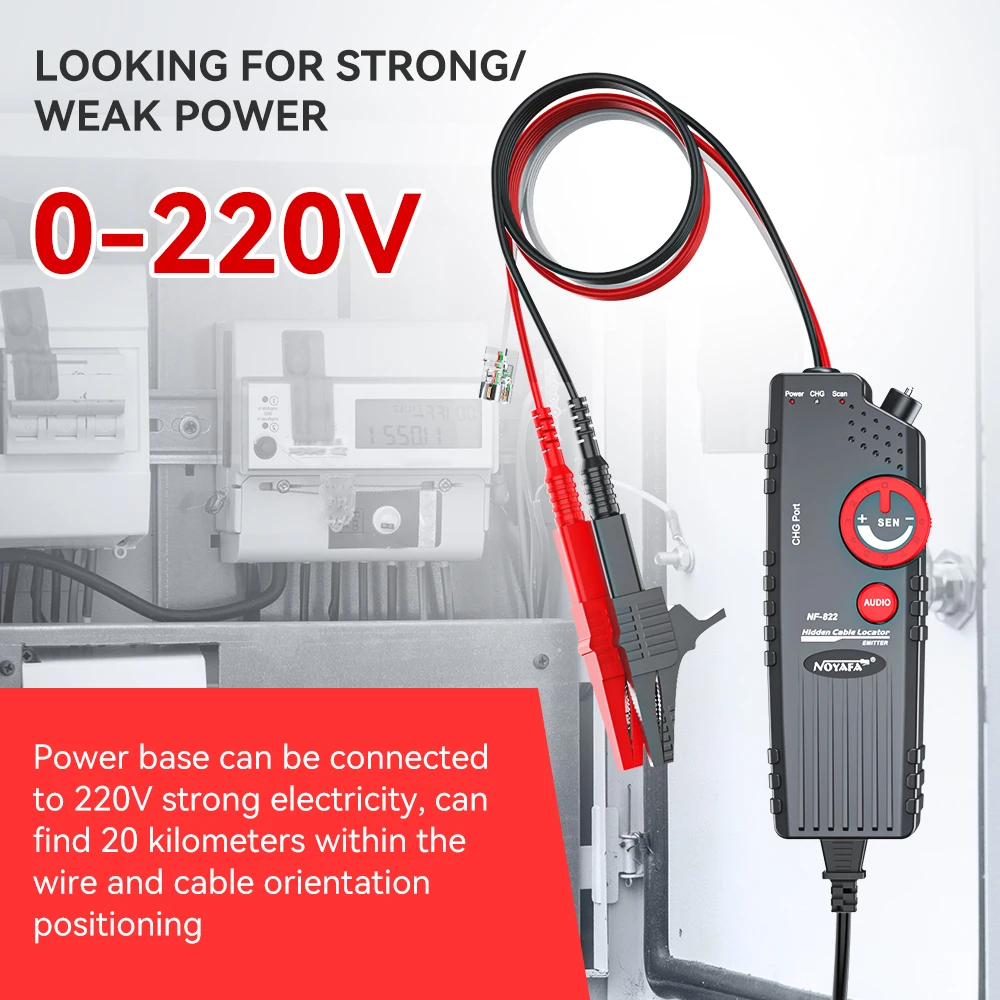 Noyafa NF-822 Underground Cable Tracker Anti-Interference Cable Locator High & Low Voltage Wire Tracker Cable Tester Line Finder 4