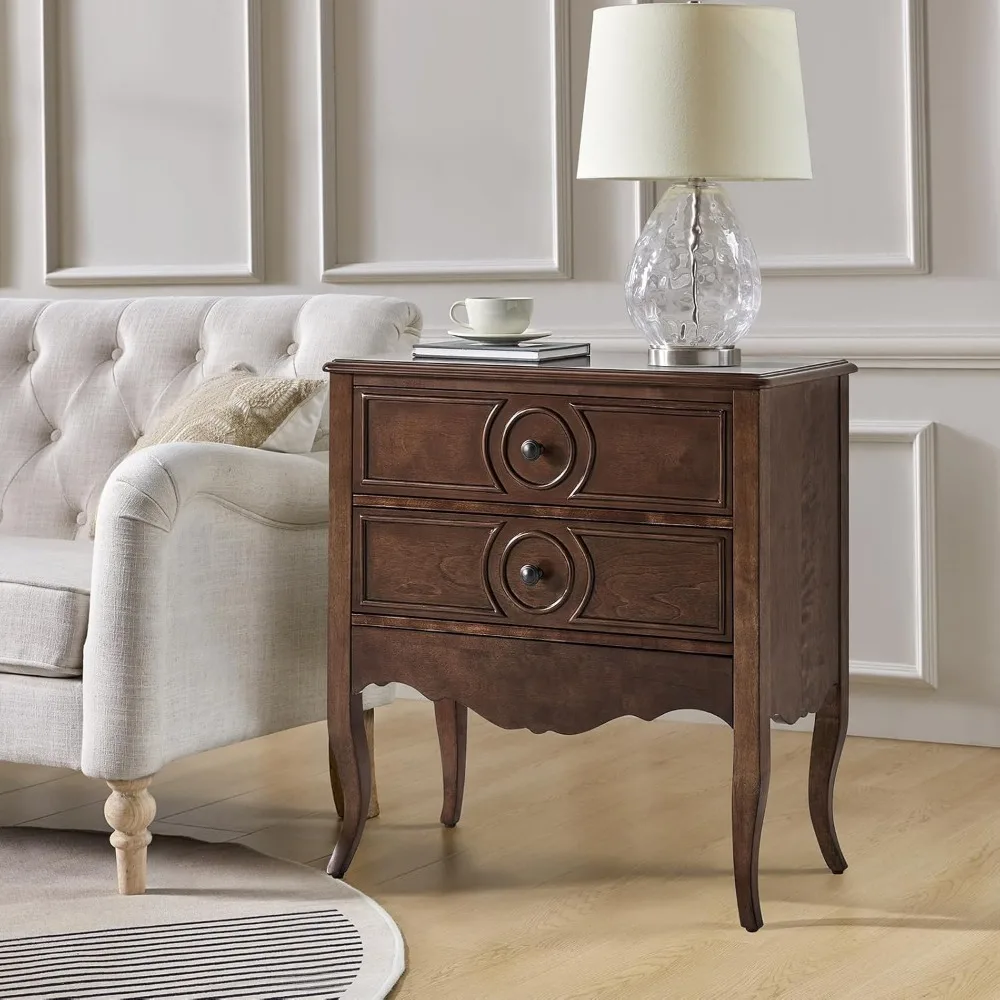 Wood Nightstand with Charging Station, 3 Drawer Tall Walnut Nightstand, Bedside Table with Hidden Drawer