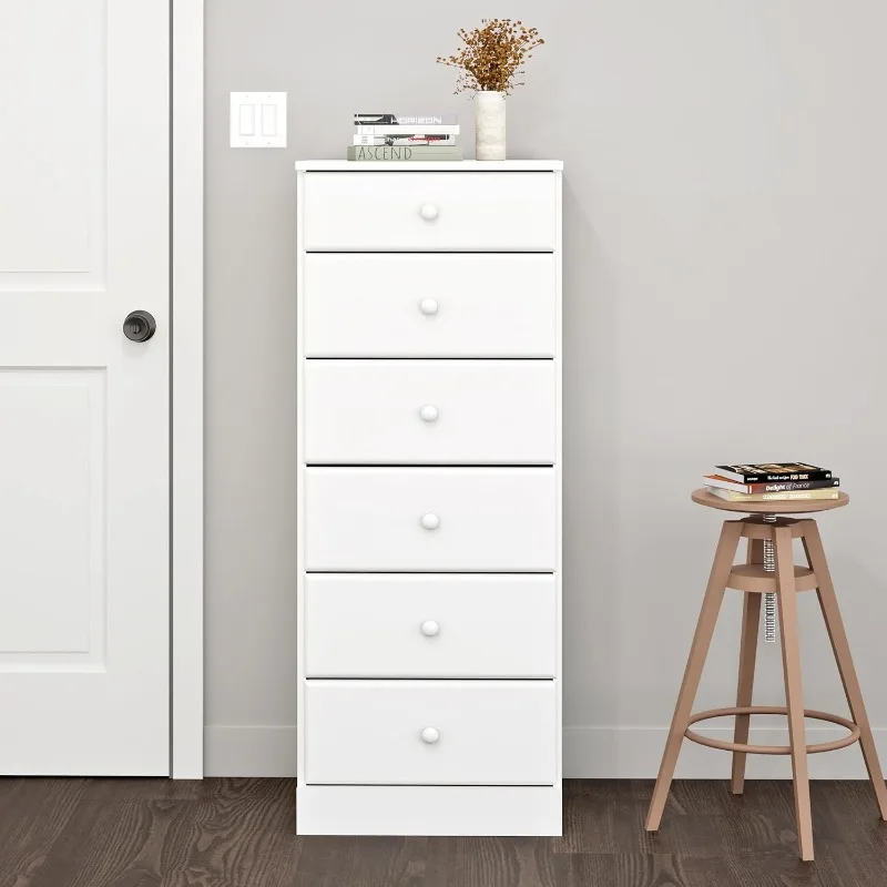 Tall White Dresser: 16.5"D x 19.75"W x 50"H, 6-Drawer Chest for Bedroom Perfect Chest of Drawers for Ample Storage