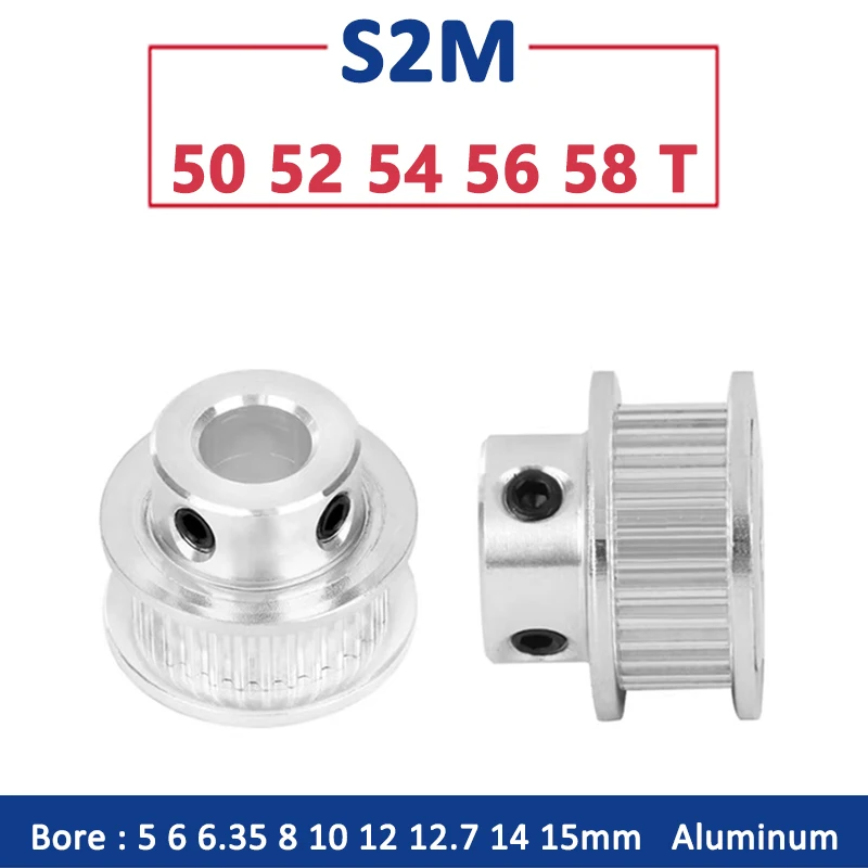 

Зубчатый шкив 50T-58T S2M, 50 52 54 56 58 зубьев, синхронное колесо для ремня шириной 6 10 мм, отверстие 5 6 6,35-15 мм, детали для 3D-принтера, 1 шт.
