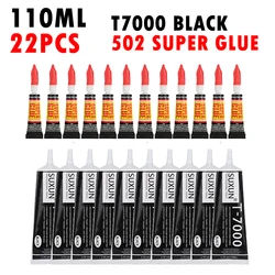 Ensemble de 22 pièces de colle multifonctionnelle T7000, cadre d'écran de téléphone portable, bricolage, mastic époxy Super noir, colle liquide T 7000 vernis à ongles 