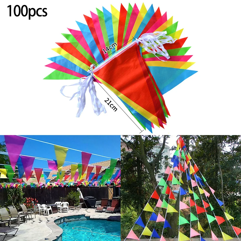 Description Picture 4 of item50m 100 Flags Multicolored Triangle Flags Bunting Banner Pennant Festival Outdoor Decoration Garland Festival Party Decor Flags