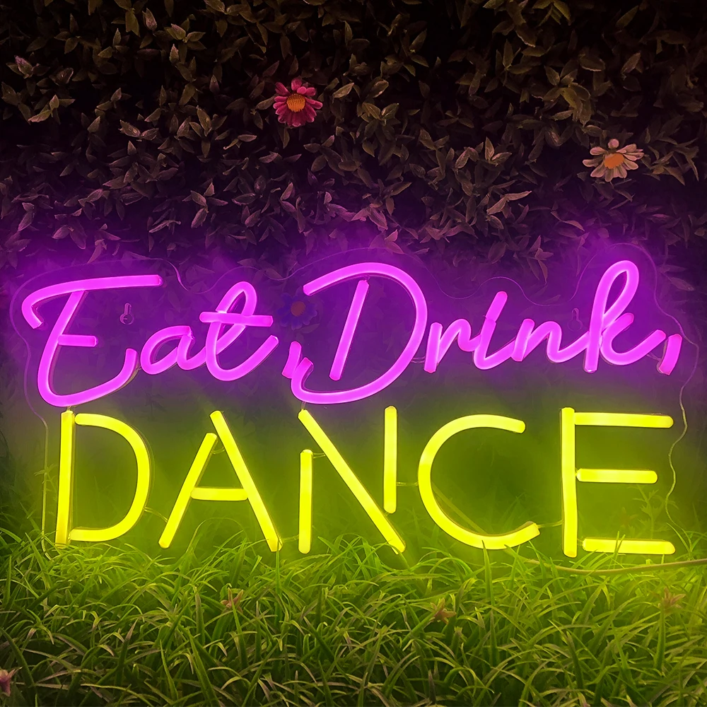 Eat Drink Dance Led Neon Sign USB Wedding Engagement Aesthetic Birthday Party Dancing Party Neon Sign Wall Decor Light Up Led drinks neon signs cool drink cup led neon signs bar neon signs for wall decor usb bar club restaurant cafes shops party neon