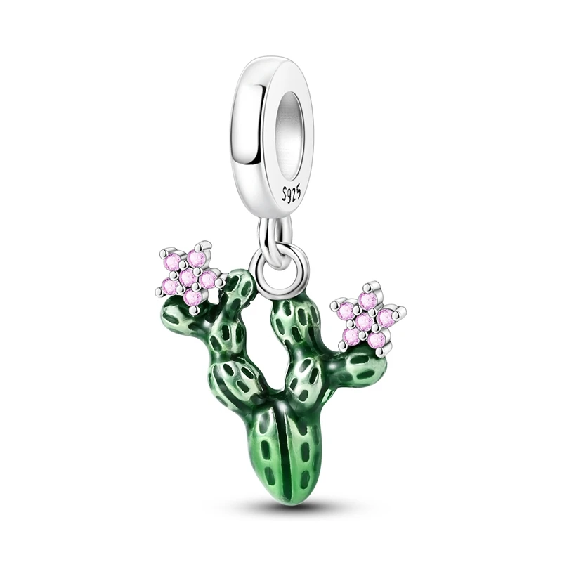 

Actual 925 Sterling Silver Gradient Green Cactus Pendant Charm Fit Pandora Bracelet Women's DIY Exquisite Jewelry Gift